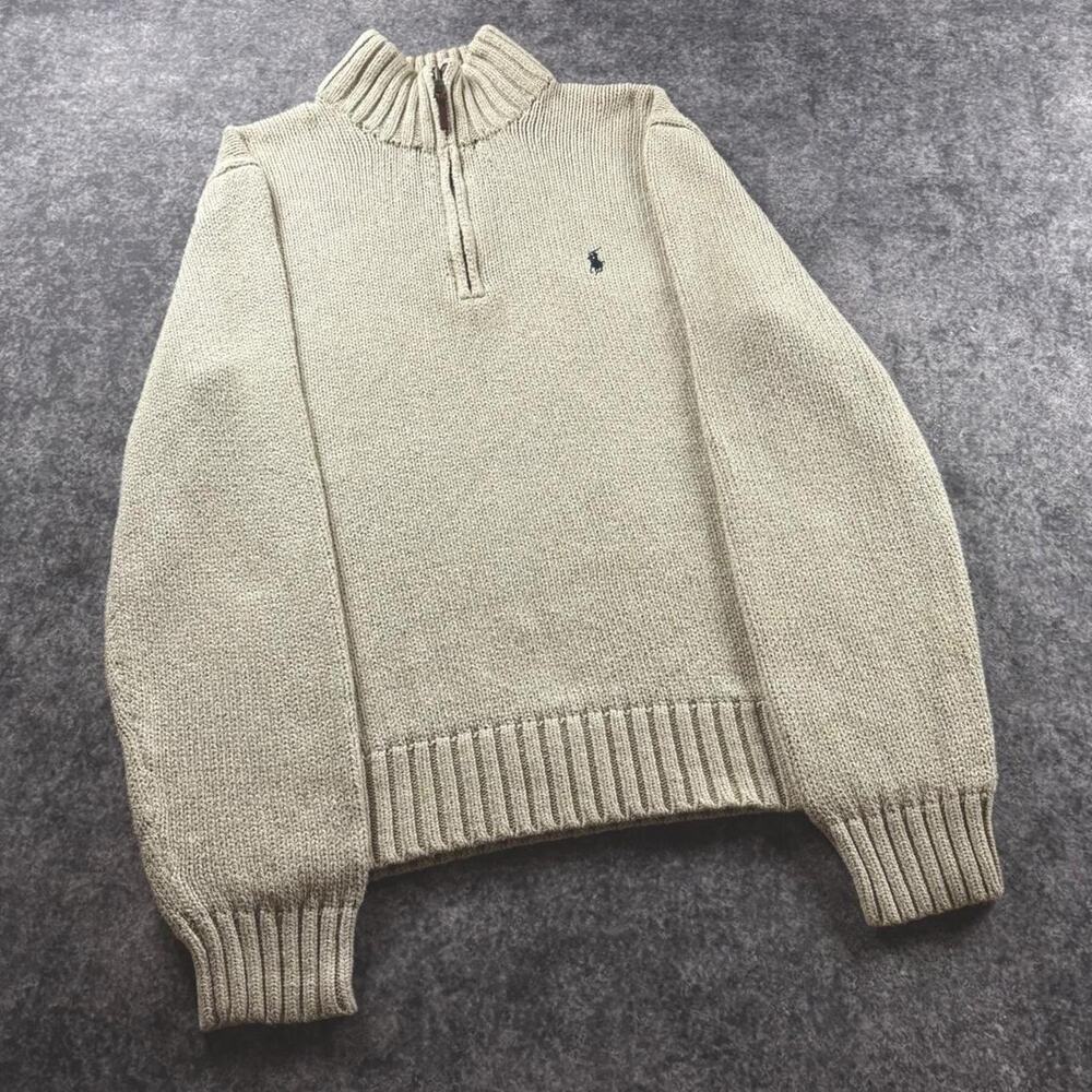 Vintage Polo Ralph Lauren Men’s L Oatmeal Quarter Zip Cotton Knit Sweater
